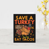 red turkije eet tacos mexicaans leuk Thanksgiving Kaart (Gele Bloem)