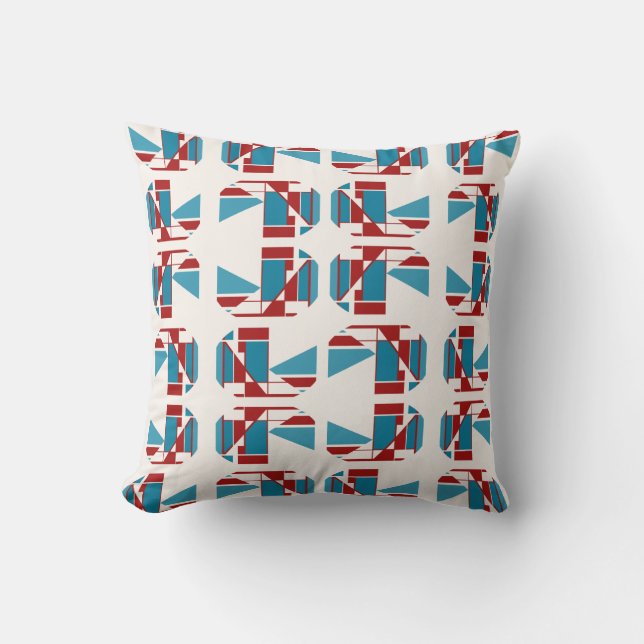 Red Turquoise Blue Boxes in rows Geometric Design Kussen (Voorkant)