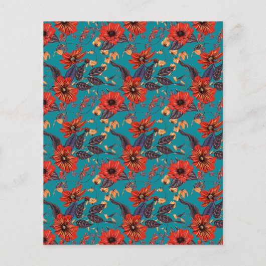Red Turquoise Floral Café Restaurant Menu (Dos)