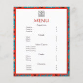 Red Turquoise Floral Café Restaurant Menu (Devant)