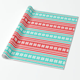 Red Turquoise Noors kerstkeukenpatroon Cadeaupapier