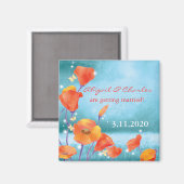 Red Turquoise Poppy Wedding Save the Date Magneet (Voorkant / Achterkant)
