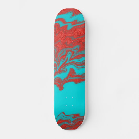 Red Turquoise Wavy Lines Skateboard (Voorkant)