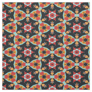 Red Turquoise Yellow Oranje Mandala Star Pattern Stof