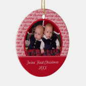 Red Twins' Eerste kerstfoto Keramisch Ornament (Rechts)