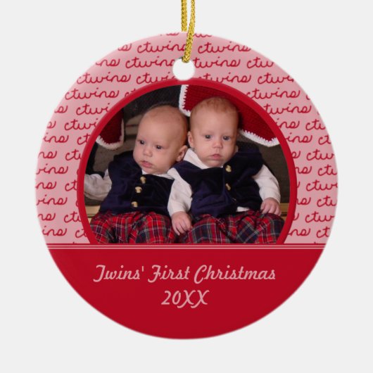 Red Twins' Eerste kerstfoto Keramisch Ornament (Voorkant)