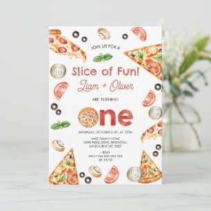 Red Twins Pizza Slice Of Fun 1st Verjaardag Kaart