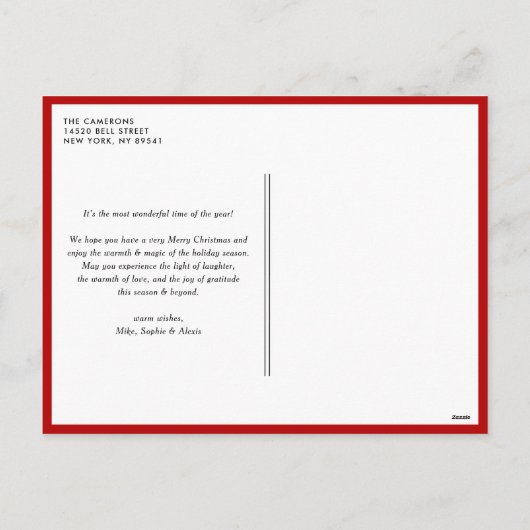 Red Typography Merry Kerstry Drie Foto Postcar Feestdagenkaart (Achterkant)