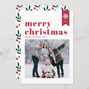 Red Typography Snowflakes Merry Kerstfoto Feestdagenkaart