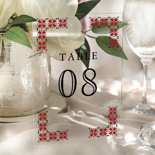 Red Ukrainian Wedding Acrylic Table Number Acryl Uitnodigingen