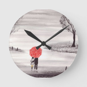 Red umbrella I Love You romantic Wedding rustic Ronde Klok
