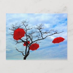 Red Umbrella Tree Briefkaart