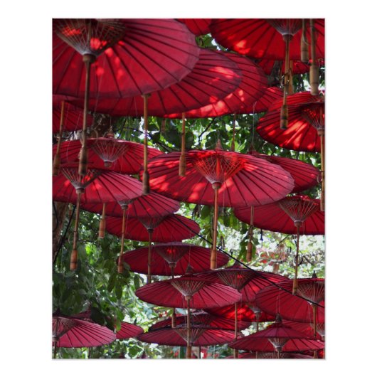 Red Umbrellas in the Sky - Asian Poster (Devant)