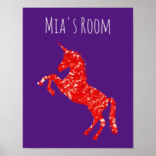 Red Unicorn mystical creature kind slaapkamer Poster (Voorkant)