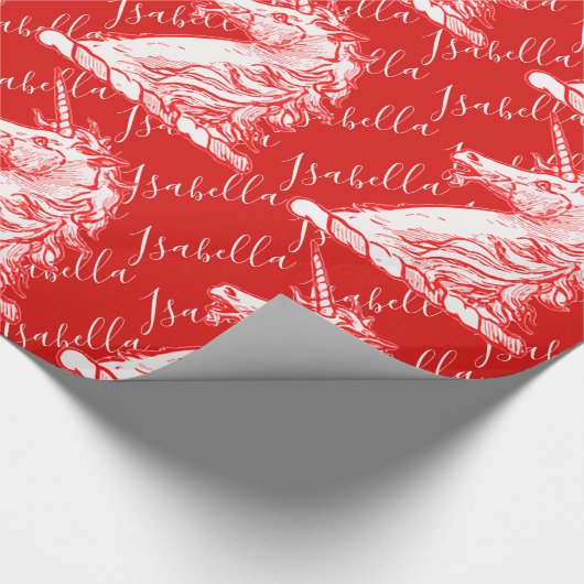 Red Unicorn Pattern Douanenaam Isabella Cadeaupapier (Hoek)