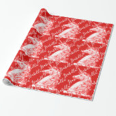 Red Unicorn Pattern Douanenaam Isabella Cadeaupapier (Uitgerold)