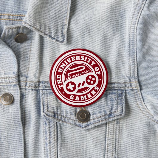Red University of Gamers Seal Gaming Button (In situ)