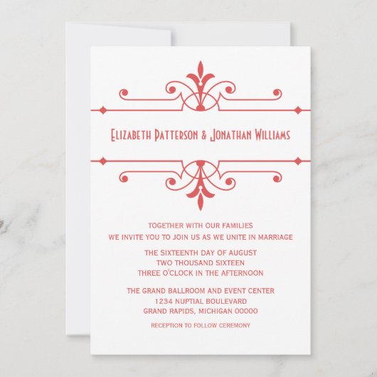 Red v2 Fancy uitnodiging voor sierbruiloft (Voorkant)
