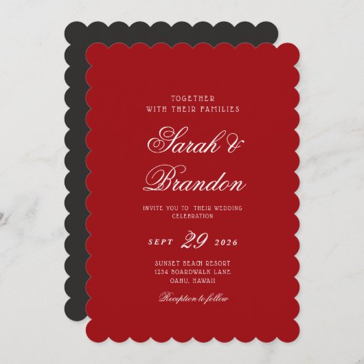 Red Valentines Minimalist Script Wedding Kaart (Voorkant / Achterkant)