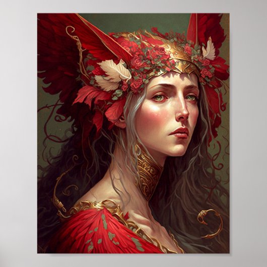 Red Valkyrie Woman Fantasy Art Poster (Voorkant)