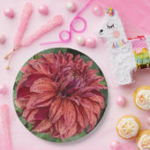 Red Variegated Dahlia Bloom Floral Papieren Bordje (Feest)