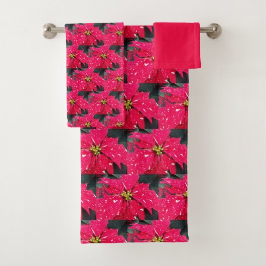 Red Variegated Poinsettia Pattern Holiday Bad Handdoek (Insitu)