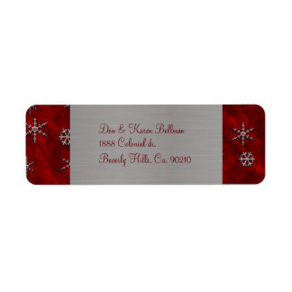 Red Velour & Silver Snowflakes Etiket
