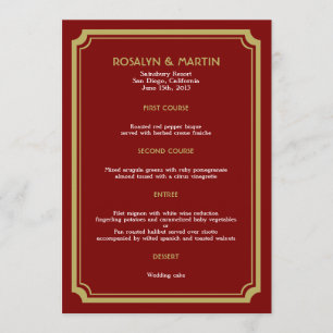 Red velvet art deco retro bruiloft menu