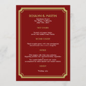 Red velvet art deco retro bruiloft menu (Voorkant)