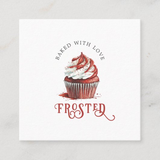Red Velvet Baker Cupcake Logo Calligraphy Script  Vierkante Visitekaartje (Voorkant)