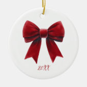 Red Velvet Bow Classic Christmas Keramisch Ornament (Voorkant)