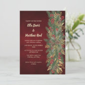 Red Velvet Christmas Botanical Wedding Invitation Kaart (Staand voorkant)