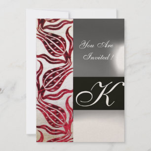 RED VELVET DAMASK TULIPS MONOGRAM Burgundy Gold Kaart