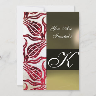 RED VELVET DAMASK TULIPS MONOGRAM Burgundy White Kaart
