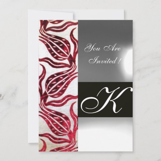 RED VELVET DAMASK TULIPS MONOGRAM Burgundy White Kaart (Voorkant)