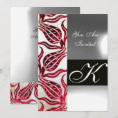 RED VELVET DAMASK TULIPS MONOGRAM Burgundy White Kaart (Voorkant / Achterkant)