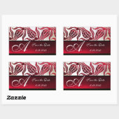 RED VELVET DAMASK TULIPS MONOGRAM Burgundy White Rechthoekige Sticker (Vel)