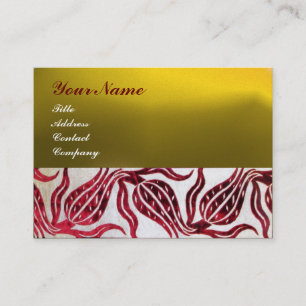 RED VELVET DAMASK TULIPS MONOGRAM Burgundy Yellow Visitekaartje