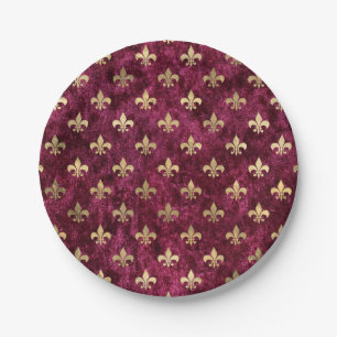 Red Velvet Fleur De Lis Mardi Gras Orleans Patroon Papieren Bordje