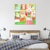 Red Victorian House Lush Yard Canvas Afdruk (Insitu (Slaapkamer))