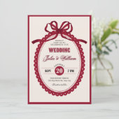 Red vintage bow wedding kaart (Staand voorkant)