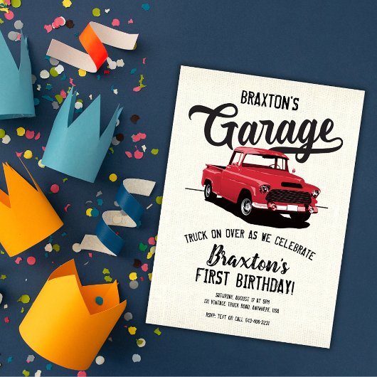 Red Vintage Camion Anniversaire Fête Invitation