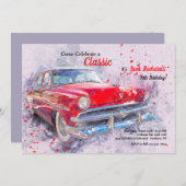 Red Vintage Car Invitation Kaart (Voorkant / Achterkant)