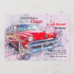 Red Vintage Car Invitation Kaart