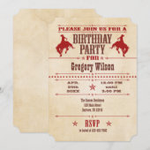 Red Vintage Cowboy Invitation d'anniversaire (Devant / Derrière)