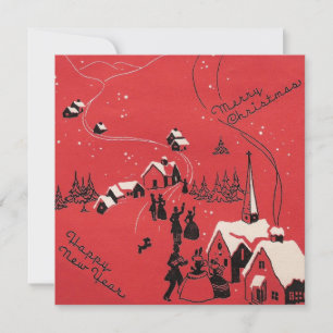 Red Vintage-kerstfeest Happy-jaars Feestdagenkaart