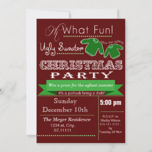 Red vintage Kerstmis Oegly sweater Party Invites Kaart