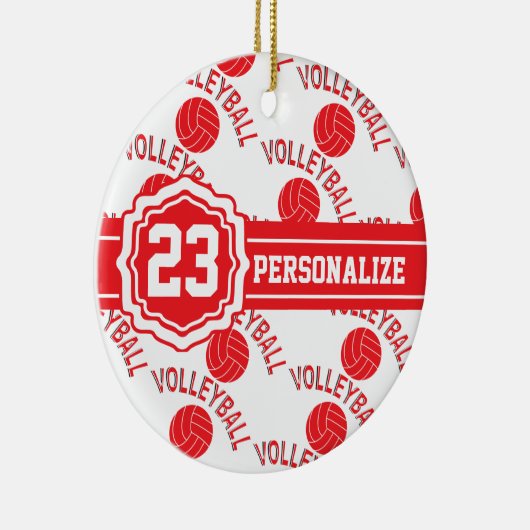Red Volleyball | Naam en nummer DIY Keramisch Ornament (Rechts)
