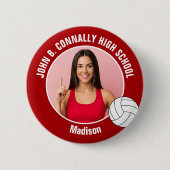 Red Volleyball Player Photo High School Spirit Ronde Button 5,7 Cm (Voorkant)