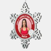 Red Volleyball Player Photo High School Tin Sneeuwvlok Ornament (Rechts)